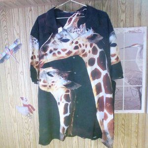 mens casual button down short sleeve hawaiian shirt watercolor giraffe